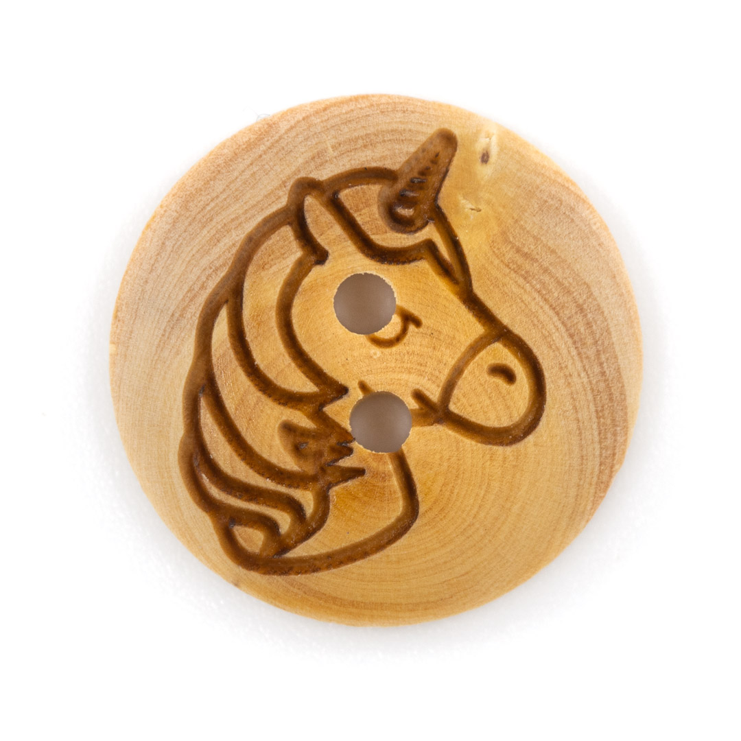 Bouton licorne t18 1-5 Bouton en Bois licorne Pyrogravé rond