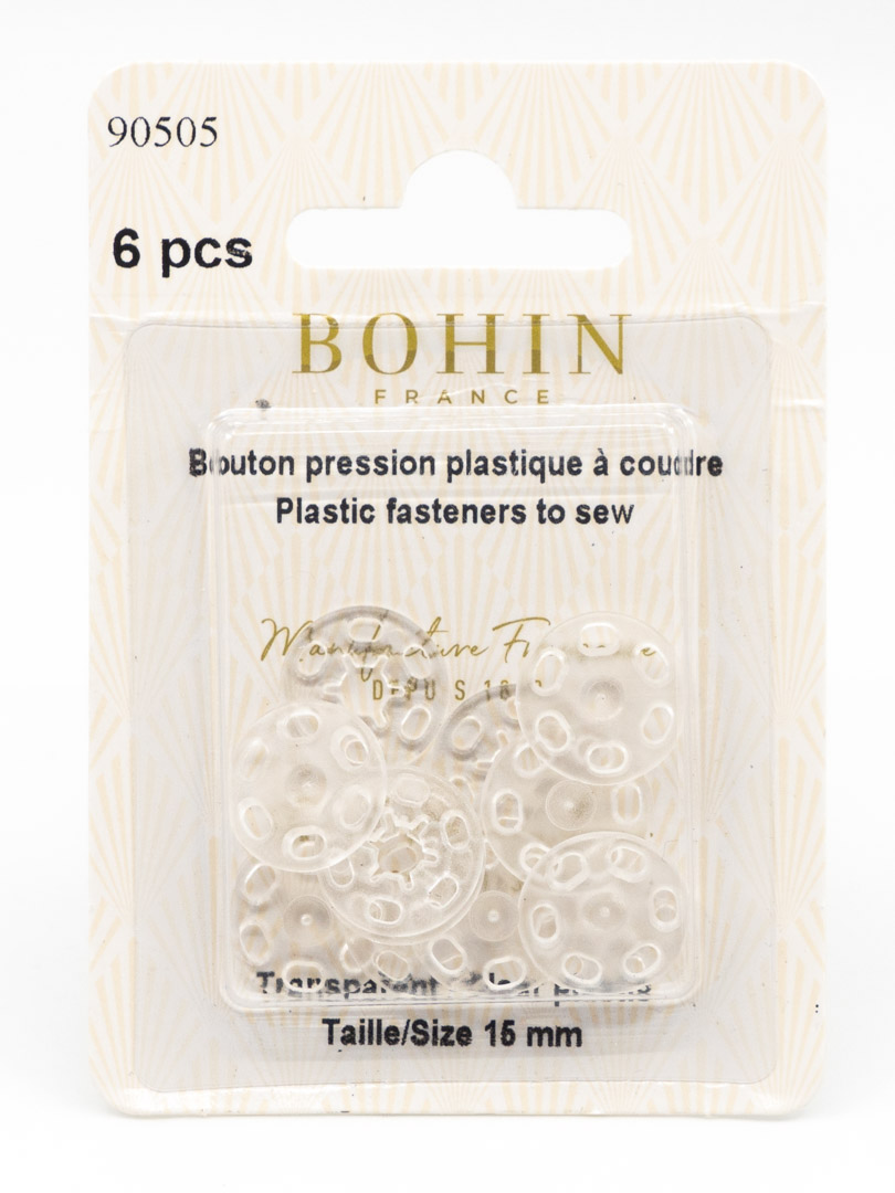 Pressions à coudre 15 mm plastique transparent BOHIN