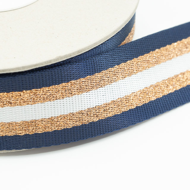 Sangle Polyester marine doré blanc